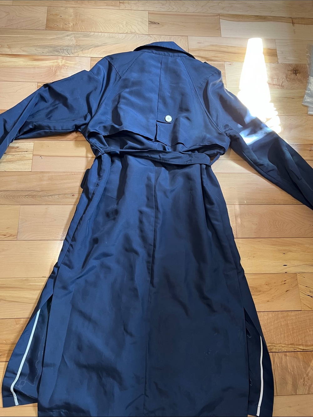 Navy Double-Breasted Trench Coat with Belt - Picture 4 of 14